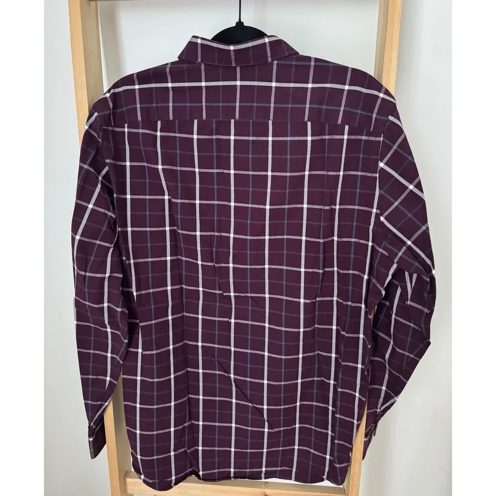 Banana Republic Shirt Mens Large Wine Plaid Soft Wash‎ Slim Fit Button Down (B3